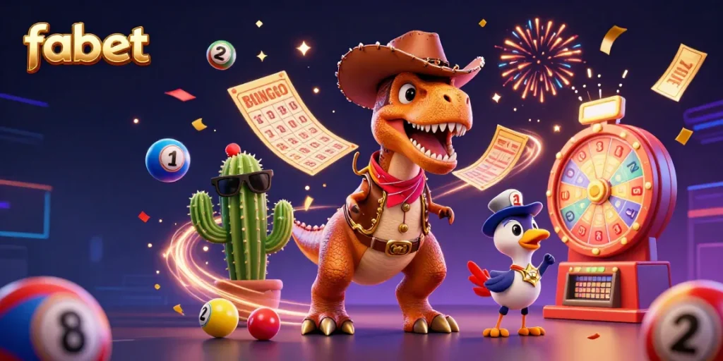 Win big with fabet through exciting lotteries and bingo games in this vibrant illustration.