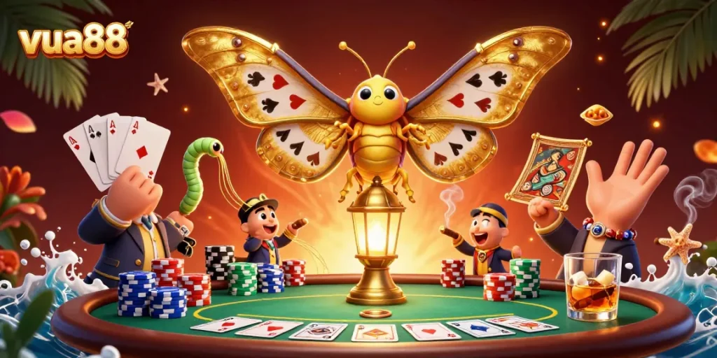 Experience thrilling gameplay at vua88 with vibrant casino art featuring poker elements.