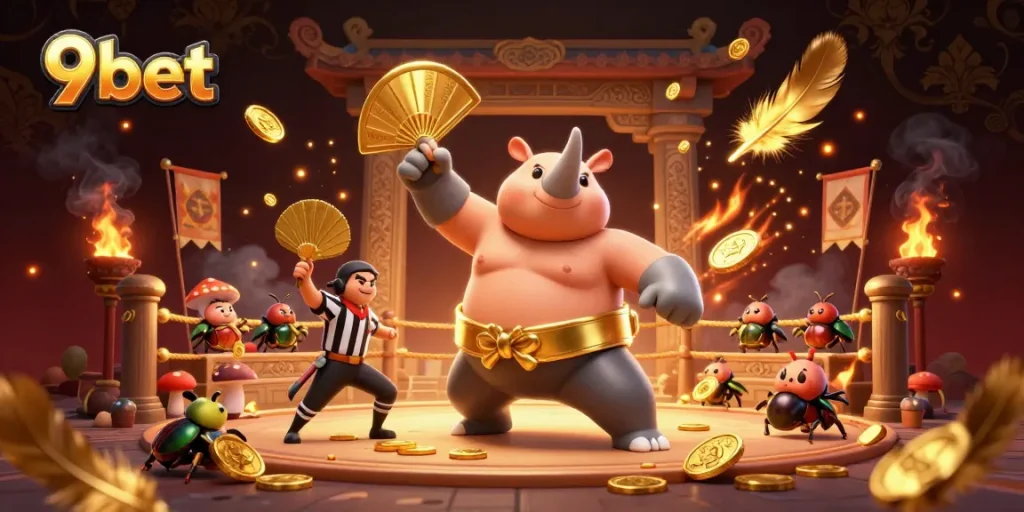 Watch the 9bet rhinoceros beetle sumo champion stomp as coins fly in an epic casino showdown.
